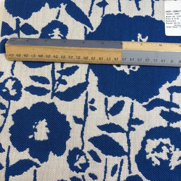 Sunbrella Fabric Upholstery Sample 26"x26" Royal Blue Abstract W/Leaves - Picture 4 of 7